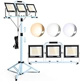 31000LM 3 Head Work Lights with Foldable Tripod Stand, 3000K/5000K/6500K Color Temperature Select LED Work light with Individual Switch & 16.5FT Cords, IP66 Waterproof Worklights for Portable Lighting