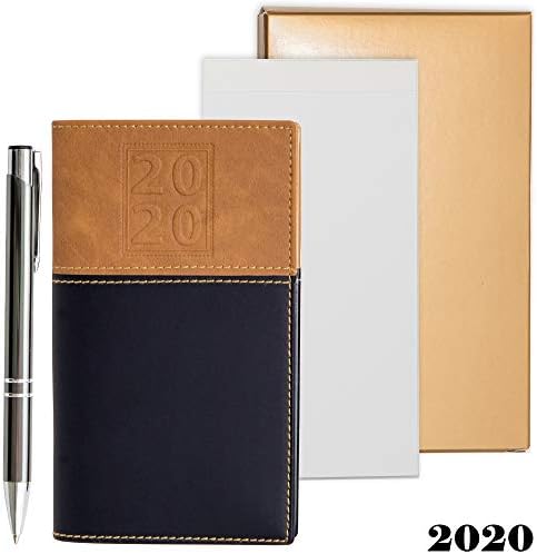 2020 Weekly Pocket Calendar Organizer | Business Polished Chrome Trim Pen & a Notepad Included | 12 Months Week-in-View Planner, Weekly Quotes | All in a Gold Gift Box Set.