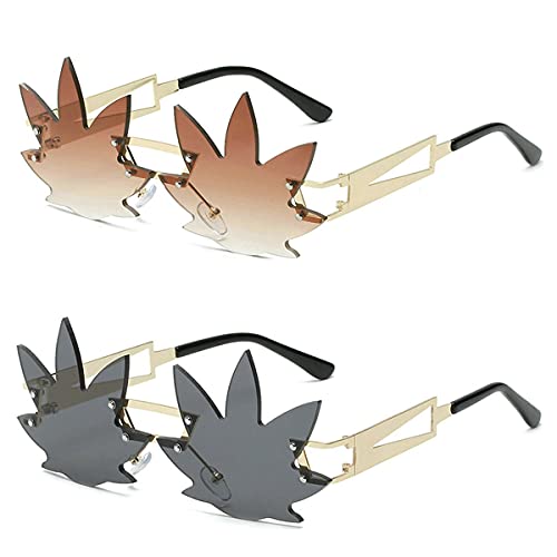 Image of Vintage Punk Sunglasses Men Women 2020 Fashion Colorful Rimless Leaf-shaped Sun Glasses