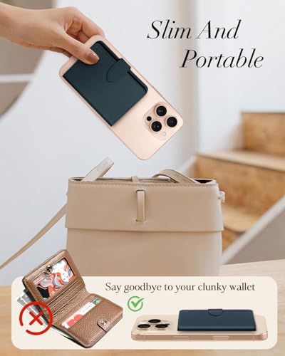 Image of Shorogyt for Magnetic Phone Wallet Compatible with Magsafe Card Holder - Luxury Slim Leather Mag Wallets for Women Fit 4 Cards, for iPhone 17 /16 /15 /14 /13 /12 Series for Apple RFID Magnet, Lyc Blue