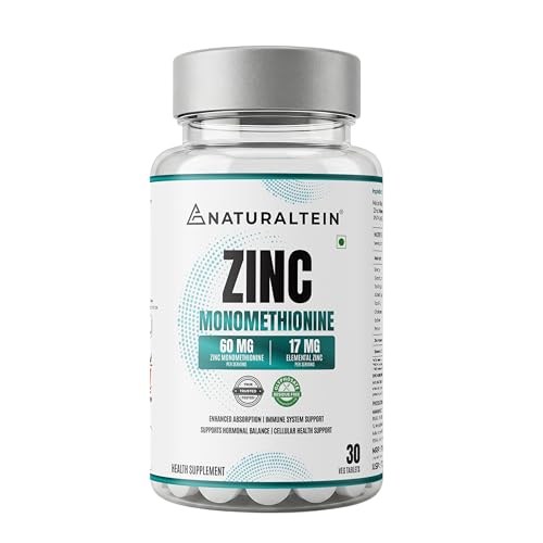 Image of Naturaltein Zinc Monomethionine 60 mg | 17 mg Elemental Zinc per Tablet | Supports Immune Health, Antioxidant Protection & Skin Wellness | 30 Count