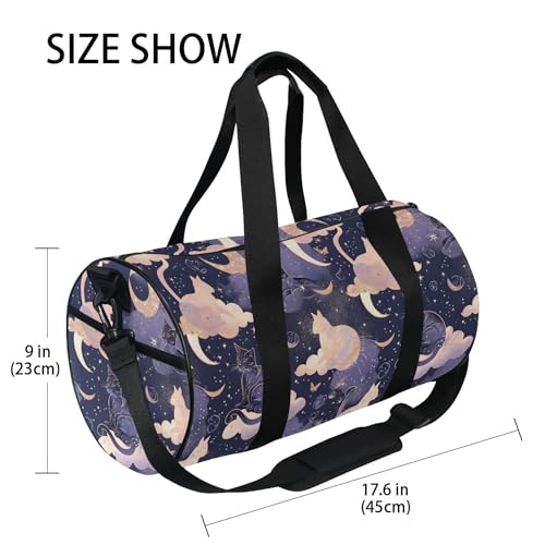 MNSRUU Sports Duffel Bags, Cat Moon Athletic Gym Bag Overnight Workout Travel Tote Luggage for Men Women Yoga4