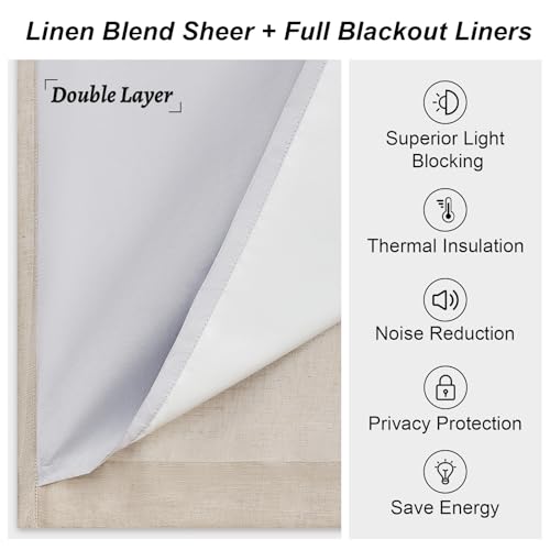 Topfinel 100% Blackout Pinch Pleated Linen Curtains Beige 102 Inch 1 Panel by Topfinel - Used condition - Image 6