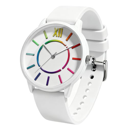 Bisley White Watch for Women Men Rainbow Large Face Analog Watch Waterproof by Bisley - Used condition - US$18.19