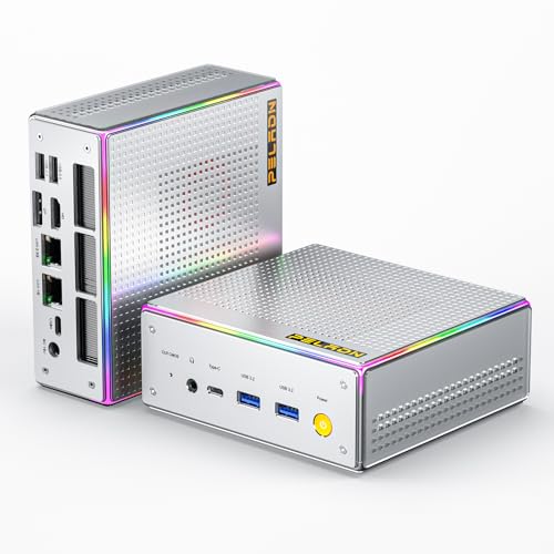 PELADN ゲーミングミニPC、HO4ミニPC AMD Ryzen 7 8845HS 32GB DDR5*2 512G PCIe4.0 SSD 2.5Gbps デュアルファン デスクトップミニコンピューター/WiFi 6、BT5.2/USB3.2、USB