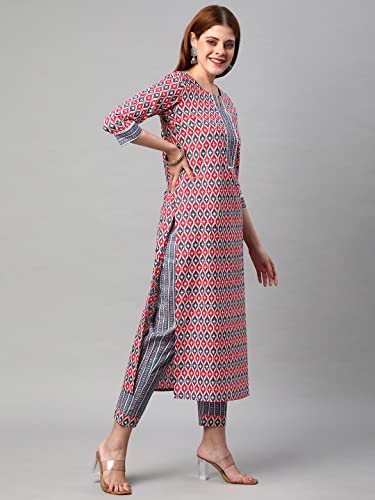 Image of ANNI DESIGNER Women's Cotton Blend Printed Straight Kurta With Pant