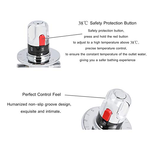 1 Pièces Vanne Thermostatique, Laiton Massif G1 / 2 Filetage Eau Chaude/Froide Vanne de Robinet de Contrôle de Température, 38 Bouton de Protection de Sécurité, pour Chauffe-Eau, Système de Douche - Image 4