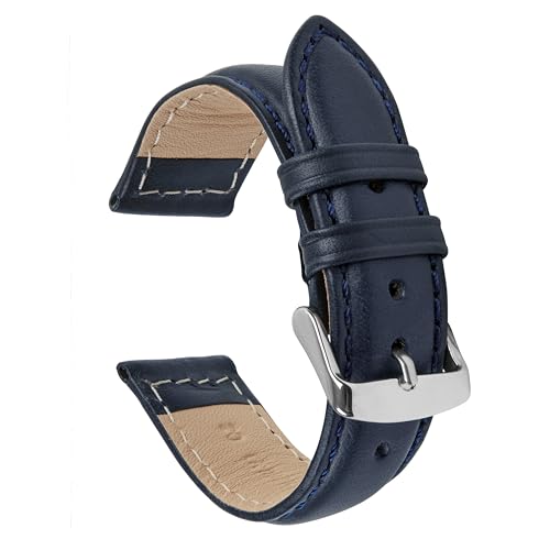Image of VintageTime Watch Straps - Sorrento Italian Smooth Calf Leather XL Semi Shine Bracelet | Stainless Steel Buckle | Choice of Width & Colours | 18mm, 20mm, 22mm and 24mm Bands (Navy Blue, 20mm)