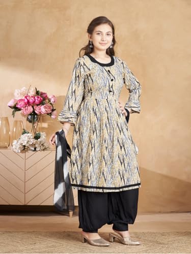 Image of Aarika Girls Ethnic Wear Grey Colour Abstract Print Kurti