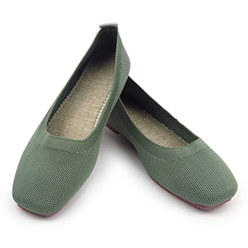 Image of RVROVIC Women's Knit Square Toe Ballet Flats, Slip‑On Casual Flat Shoes