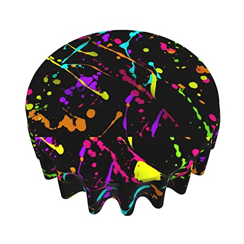 Rqzwdq Glow In Dark Splatter Neon Pattern Tablecloths Round Table Cloth Circular Table Cover 60 Inches Polyester Fabric Tabletop Holiday Decor For Dining Picnic Party #TOP1