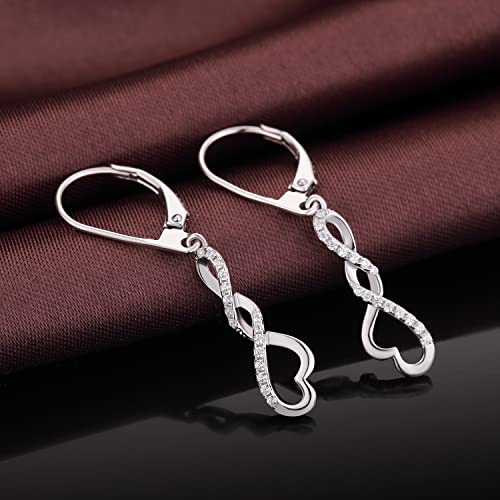 Dangle Earrings For Women Heart Earrings Dangle Sterling Silver Leverback Earrings For Women Infinity Earrings Silver Drop Earrings For Women Cubic Zirconia Earrings Dangle Silver Earrings Women #TOP4