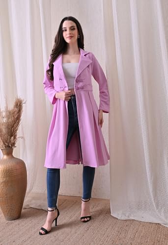 Image of Women's A-Line Long Blazer Dress | Cotton Blend Formal Office Wear Jacket Dress | Double Button Lapel Collar Long Coat | Casual, Business, Party & Winter Wear | Black & Purple