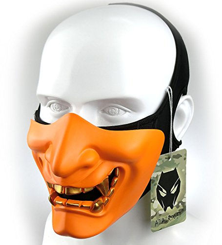 ATAIRSOFT Halloween Costume Cosplay BB Gun Evil Demon Monster Kabuki Samurai Hannya Oni Half Cover Airsoft and Prop Mask (Orange)