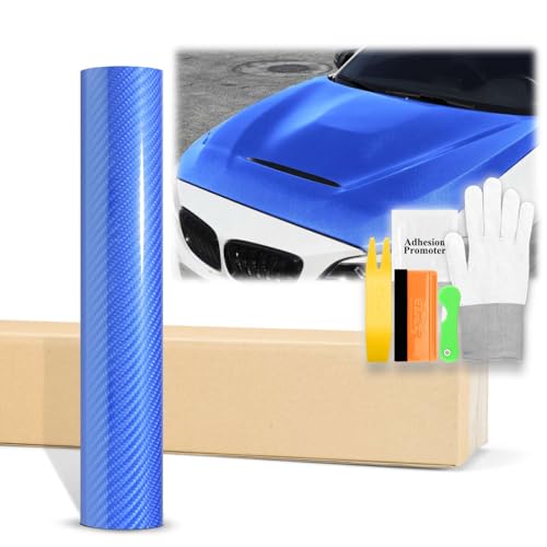 24"x60" (2FTx5FT) Sky Blue 7D Carbon Fiber Textured High Gloss Vinyl Wrap Auto Car Sticker Decal Film Sheet Bubble Free Air Release Technology with Tool Kit