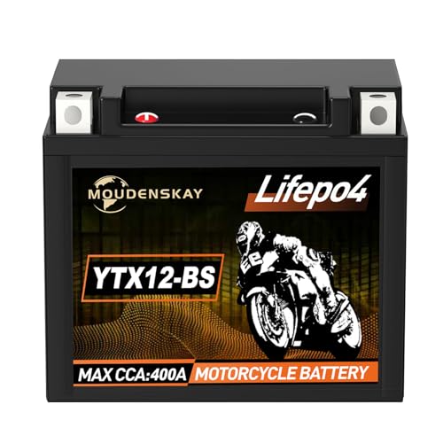 MOUDENSKAY Batteria al litio per moto 12V Batteria litio moto Powersports con BMS, batteria per motocicli LiFePO4(YTX12-BS 400~450CCA 12.8V 5Ah) per motocicli, ATV, UTV,moto d'acqua, ecc.