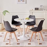 Eettafel en stoelset, 110 cm ronde eettafel MDF-tafelblad en 6 moderne Eettafel en stoelset, 110 cm ronde eettafel MDF-tafelblad en 6 moderne