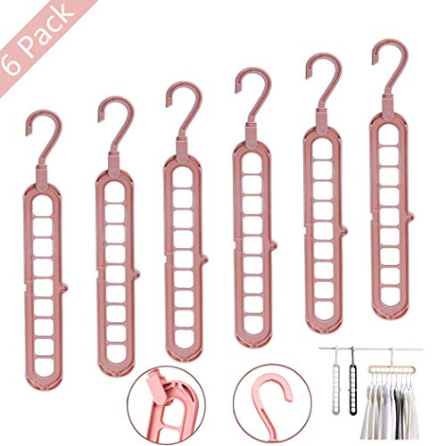 XUNKE Kleiderbügel Platzsparende, 6 Stück Multi Bügel Organizer,Magic Hanger, Schrank Kleiderbügelhalter Raumsparbügel (pink)