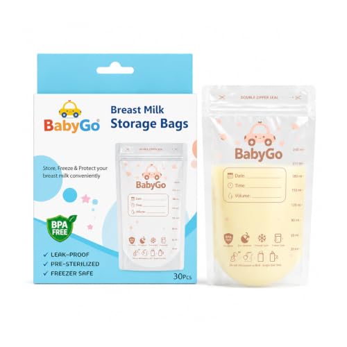 Image of BabyGo Breast Milk Storage Bags Pack of 30 | Leak Proof Zip Lock Bags 200ml
