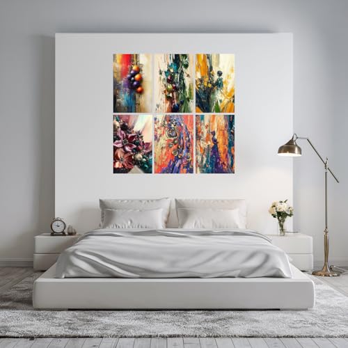 Image of SiddArtify Abstract Floral Wall Art Prints Set - Textured Oil Painting Poster Decor for Living Room Bedroom Office - 8x12 inch Board Pack of 6