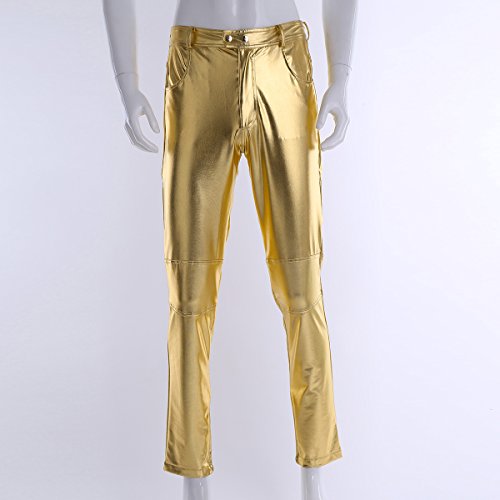 iiniim Mens Faux PU Leather Skinny Moto Biker Pants Metallic Straight Leg Trousers3