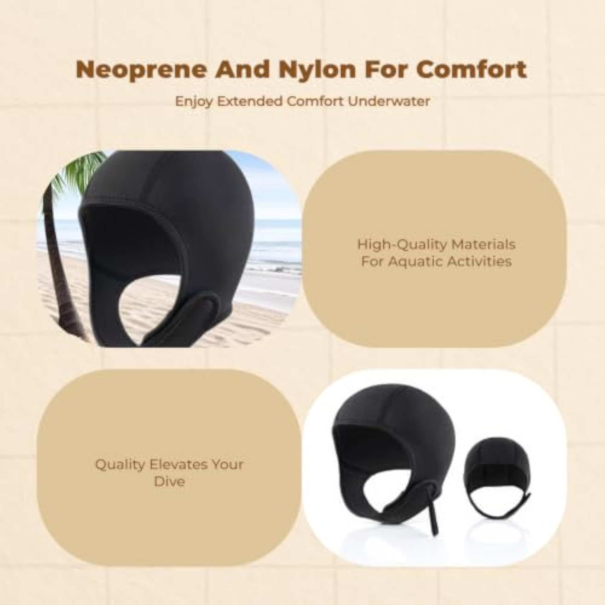 3mm Neoprene Wetsuit Cap, Thermal Aquatic Hat