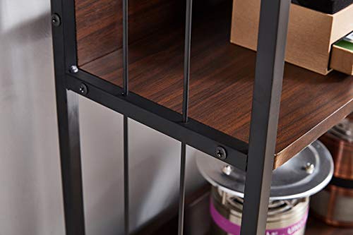 Bookshelf 4 Tier Industrial Bookcase Rustic Storage Standing Rack Shelf Organizer with Wall Lock, Wood Look with Metal Frame Vintage Shelves Morden Book Shelves for Home Office (Walnut)