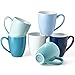 Porcelain Coffee Mugs Set of 6, 13 Ounce Coffee Cups with Handle, Ceramic Tea Mugs for Latte, Hot Tea, Cappuccino, Mocha, Cocoa, Blue Assorted Colors Mug Gift Set, Dishwasher and Microwave Safe
