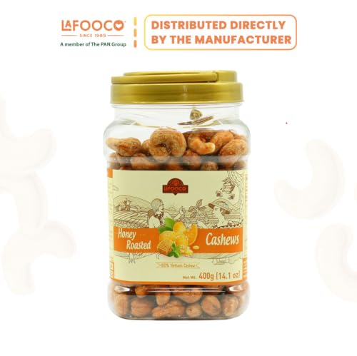 Image of LAFOOCO Honey Roasted Cashews 14.1 oz, Sweet Crunchy Party Nuts Gift | Whole cashews in a natural honey glaze. Halal & BRCGS certified Vietnamese nuts in a resealable jar. Sweet salty snack.