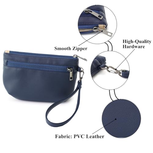 Image of Small Wristlet Wallets for Women, Zip Clutch Bag with Wristlet Pouch, 3-Zipper Original Design