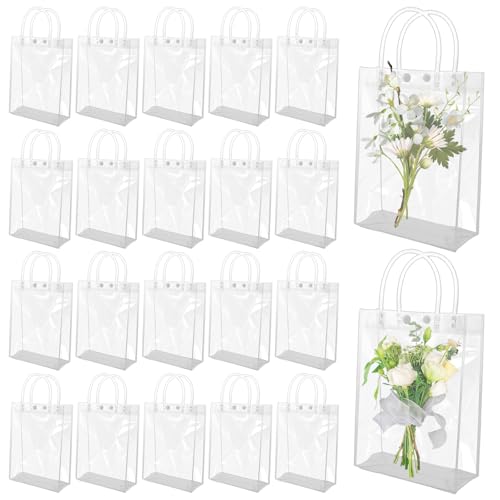 YAYODS 30 Stück PVC Geschenktüten Transparent - 23cmx17cm x7cm Geschenktüten Durchsichtig Klein mit Henkel - Mehrweg Durchsichtige Tüten Tragetaschen für Hochzeit Gastgeschenk