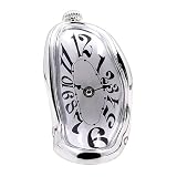 TIMEACT Melting Clock, Surrealist Distorted Table Clock, Roman Numeral Mantel Clock, Twisted Dali Style Timepiece, Silver Gold Black White Antique Gold, Home Decor (Silve)