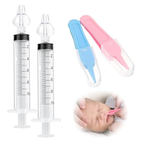 2 Pcs Aspirador Nasal+2Pcs Pinzas de Nariz,10 ml Limpiador de Irrigador Nasal,Limpiador de Nariz Portátil para Bebés,Reutilizable de Aspirador Nasal de Silicone,Utilizado para Bebés y Recién Nacidos