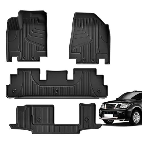 All Weather Floor Mats Fit for Nissan Pathfinder 2022-2026(7&8 Seat) 1st & 2nd & 3rd Row Full Set Heavy Duty Car Floor Liners-Black Pathfinder Accessories