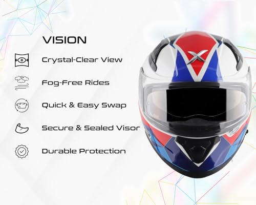 Image of Axor Apex Prism ISI DOT ECE Certified Full Face Helmet for Men and Women with pinlock Fitted Outer Clear Visor and Inner Smoke Visor and Advanced Ventilation-White Blue-XL
