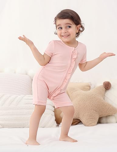 JunNeng Baby Boy Girl 2 Pack Rayon of Bamboo Summer Sleeper Infant Soft Short Sleeve Zipper Footless One-piece Romper4