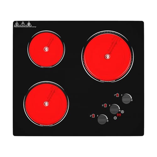 Image of GIHETKUT Electric Cooktop, 220V 5000W Stove Top, 9 Power Levels, Kids Lock & Timer, Hot Surface Indicator, Overheat Protection,knob and touch control 3 Burner Electric cooktop