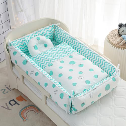 BXZZUISベッド ベット ポータブルベビーベッド 新生児 寝返り防止 簡易ベッド 取り外し可能 コンパクト 添い寝ベビーベッド(枕・ベッド・掛け布団付き) 通気性 洗える 折りたたみベッド 安心・安全 出産祝い (ストロベリーブルー)