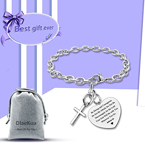 Image of DlaeKua Bible Verse Scripture Gift Bracelet Jewelry Joshua 1 9 Inspirational Christian Gifts for Women Baptism Gifts Religious Faith Jewelry Gifts for Sister First Communion Gift