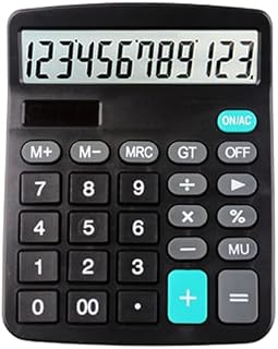 Black Desk Basic Office Calculator - 12-Digit Dual Solar Battery Calculators with Large LCD Display, Office Calculator with Large Buttons, Standard Function Desktop Calculator for Office Home School