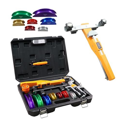 Holdwell S Ratcheting Pipe Tube Bender Set 1/4 to 7/8 O.D. 90 Forward & Reverse Bending Tool W/ 7 Color-Coded Aluminum Heads Pipe Cutter & Deburring Tool for HVAC Refrigeration & Plumbing