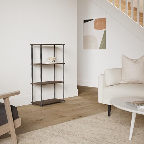 Image of Furinno Turn-N-Tube 4-Tier Multipurpose Shelf Display Rack, Classic Tubes, Columbia Walnut /Black