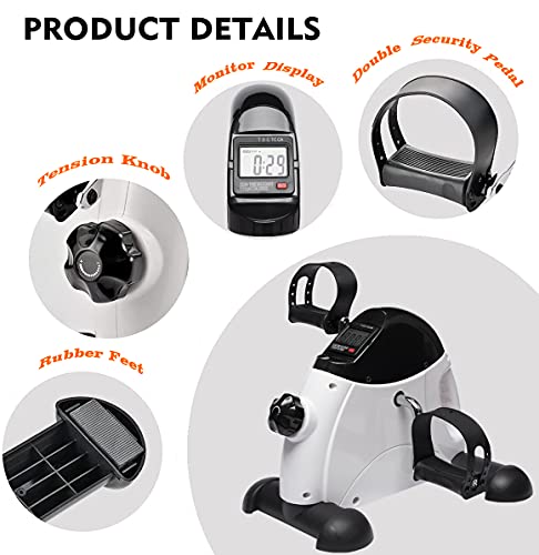 TODO Exercise Bike Pedal Exerciser Foot Peddler Portable Therapy Bicycle with Digital Monitor (WHITE)