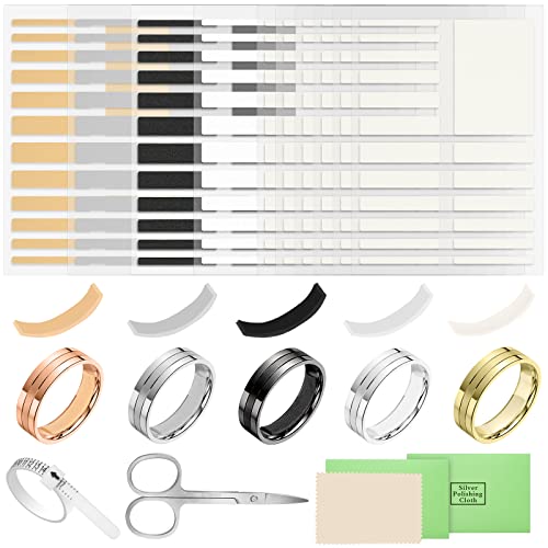 Juego de 200 ajustadores de tamaño de anillos para anillos sueltos, 10 hojas de anillo de silicona invisible de espuma EVA con herramientas de paño de pulido para mujeres y hombres (5 colores, 2 tipos