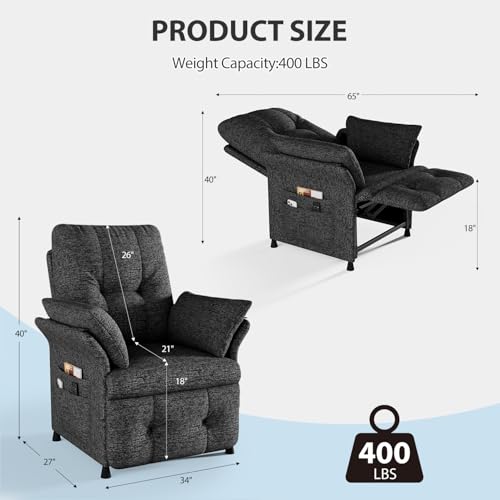 Image of Power Recliner Chair for Adults with Heat & Massage - Linen Electric Reclining Sofa with Remote Control, 3 Side Pockets, 180 Lay Flat Sleeper for Living Room Home Theater, Dark Grey