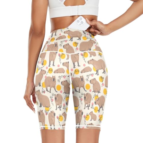 Women's Capybaras Animal Leggings Shorts High Waist Yoga Athletic Short Pants with Hidden Pockets2