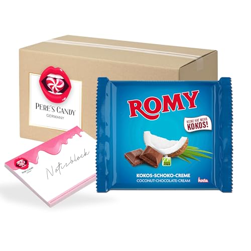 Pere's Candy Bundle für 3 x 200 g Romy Milchschokolade mit Füllung aus Kokoscreme + Pere's Candy Notepad DIN A7-25 Blatt