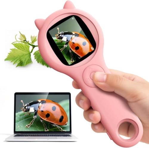 Kids Microscope for Girls, 500X Portable Digital Microscope with 2' IPS Screen, Cute STEM Learning Toy, Birthday Gift for Girls Age 5-12 (Pink)