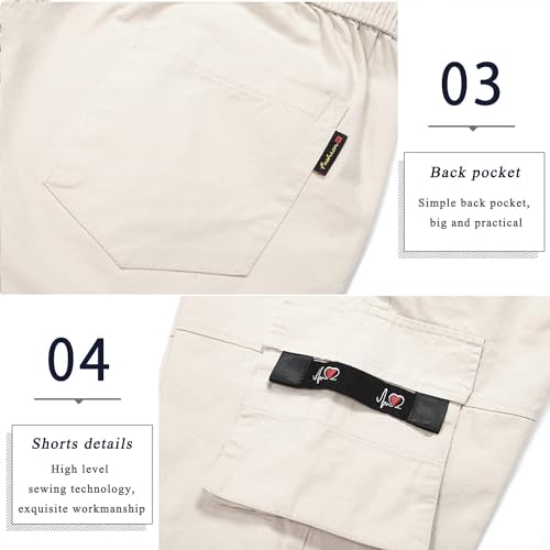Aptro B07SCK5SSX Men'S Elastic Waistband Cotton Cargo Shorts Relaxed Fit Summer Casual Shorts A901 Beige L thumb #3
