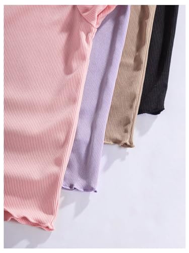 OYOANGLE Girl's 4 Pack Short Sleeve Crew Neck Ribbed Knit T-Shirts Set Summer Solid Tee Tops4